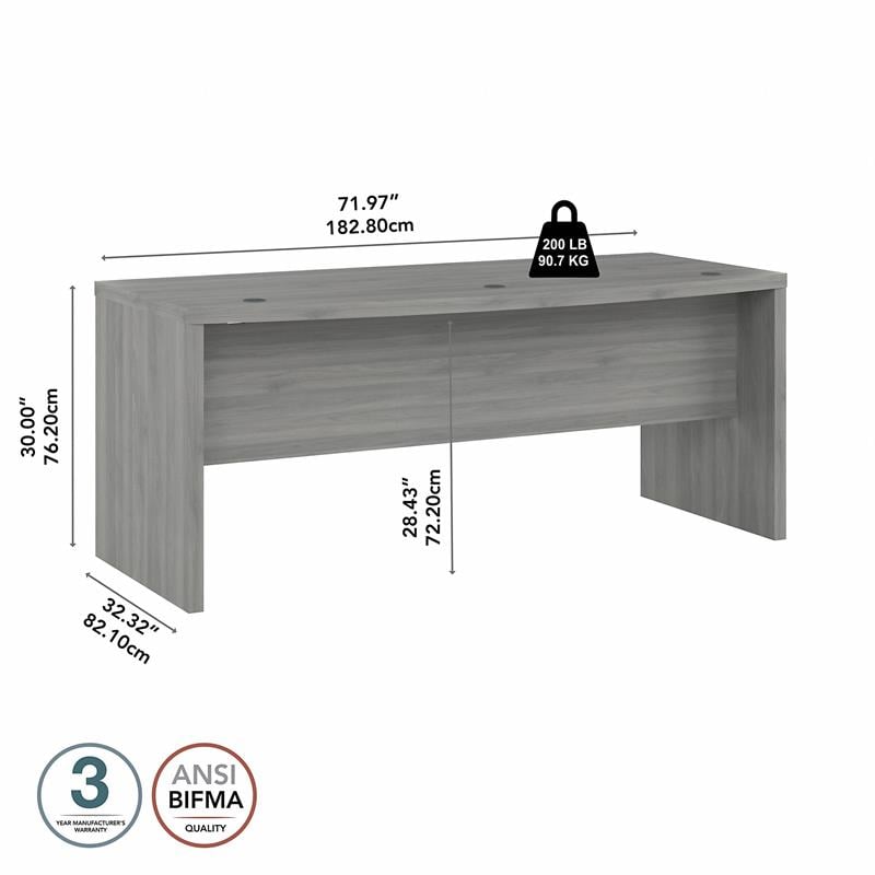 Pemberly Row 72W Bow Front Desk in Modern Gray - Engineered Wood