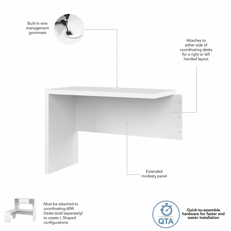 Pemberly Row 42W Desk Return/Bridge in Pure White - Engineered Wood