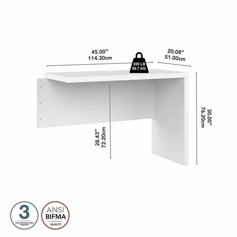Pemberly Row 42W Desk Return/Bridge in Pure White - Engineered Wood