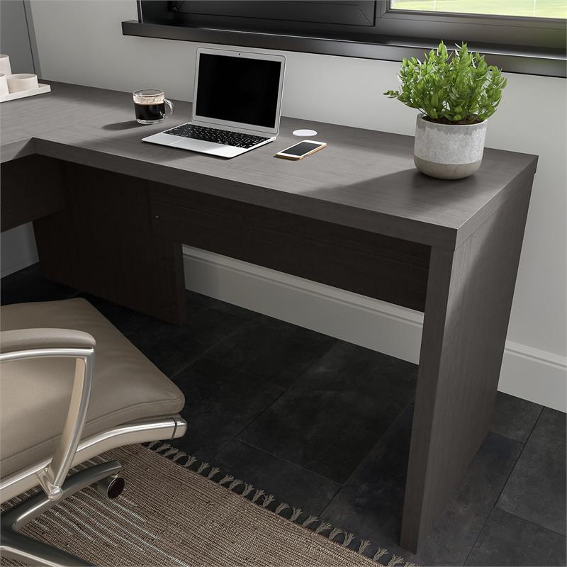 Pemberly Row 42W Desk Return/Bridge in Charcoal Maple - Engineered Wood