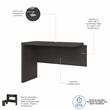 Pemberly Row 42W Desk Return/Bridge in Charcoal Maple - Engineered Wood