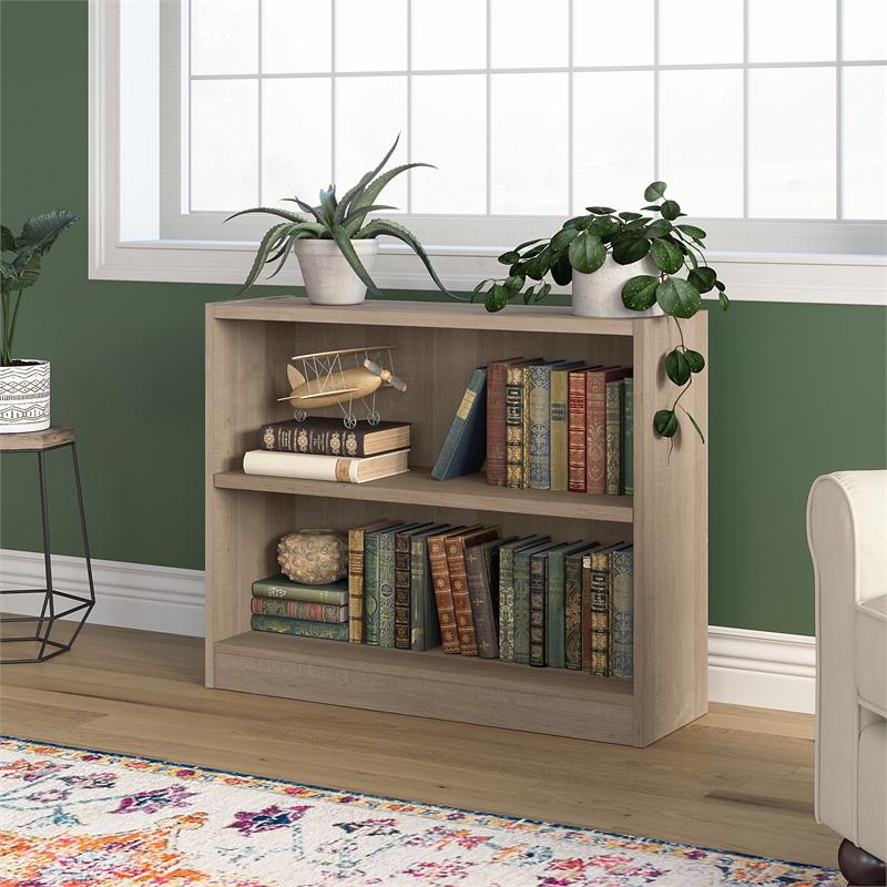 Pemberly Row Small 2 Shelf Bookcase in Ash Gray - Engineered Wood