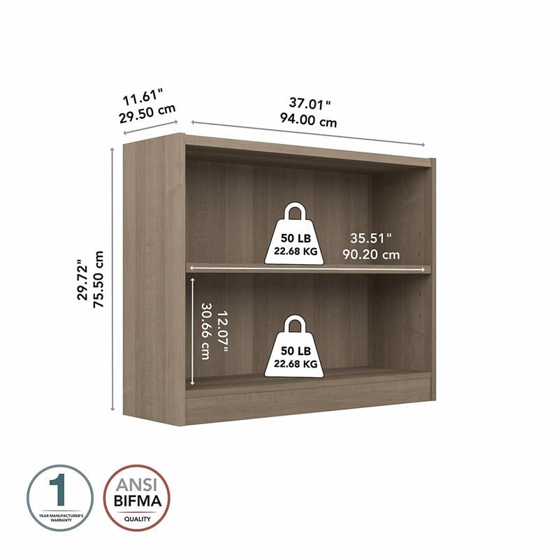Pemberly Row Small 2 Shelf Bookcase in Ash Gray - Engineered Wood