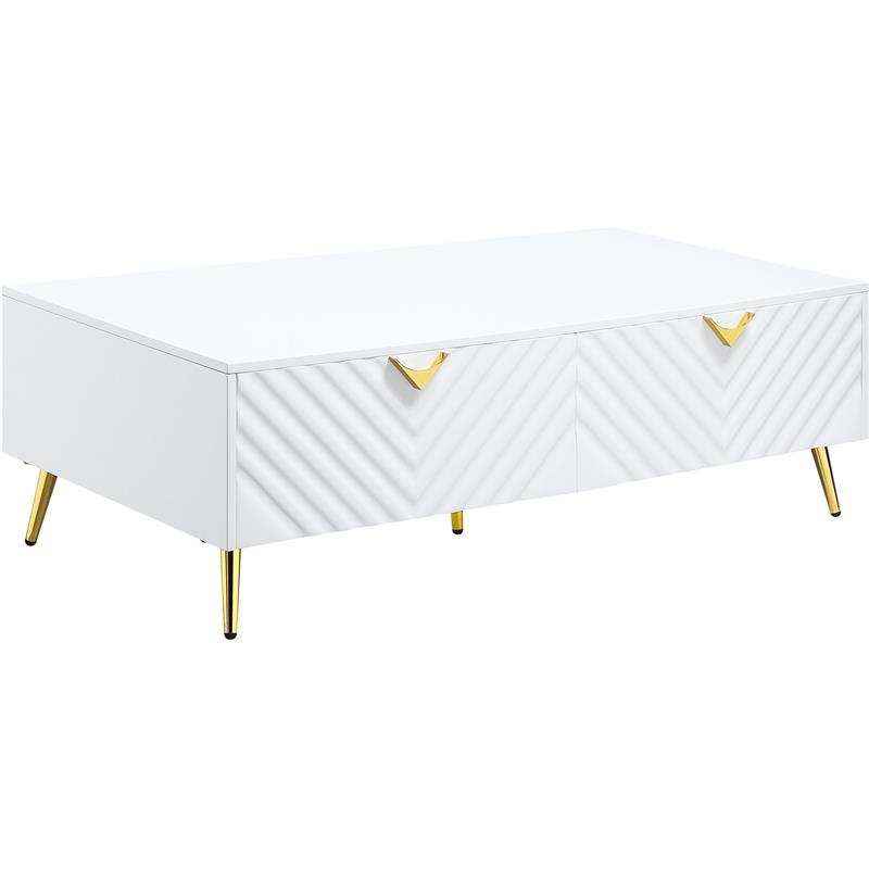 Pemberly Row Contemporary Coffee Table in White High Gloss Finish