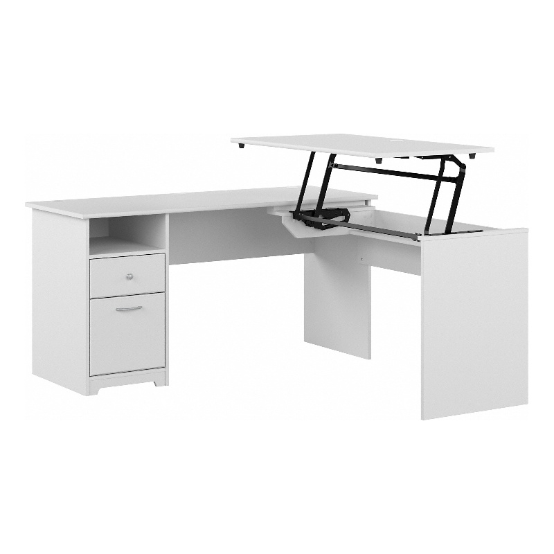Pemberly Row 60W 3 Position L Shaped Sit Stand Desk in White - Engineered Wood