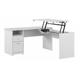Pemberly Row 60W 3 Position L Shaped Sit Stand Desk in White - Engineered Wood
