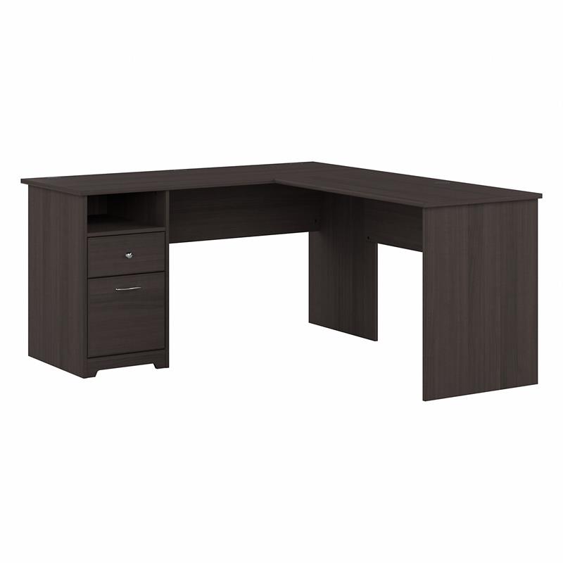 Pemberly Row 60W L Shaped Desk with Drawers in Heather Gray - Engineered Wood