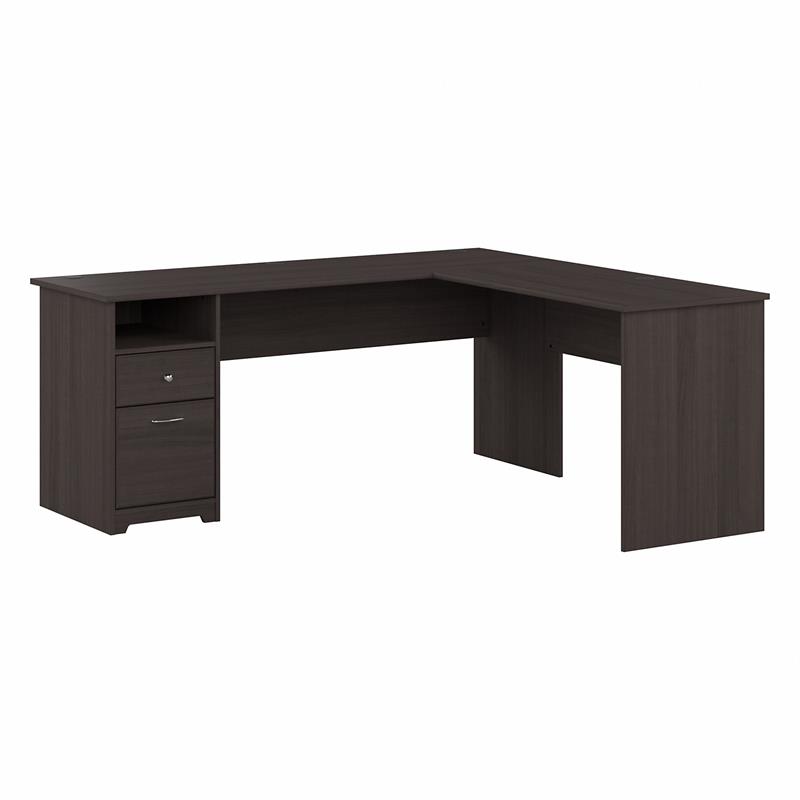 Pemberly Row 72W L Shaped Computer Desk with File in Heather Gray - Wood