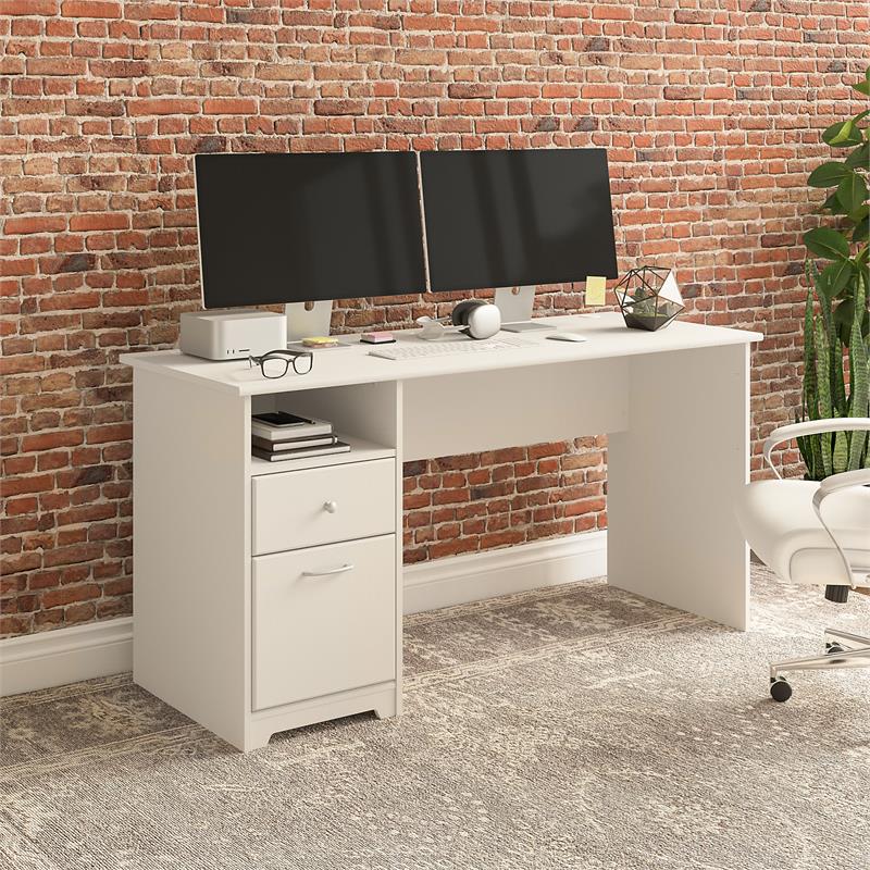 Pemberly Row 60W Computer Desk with Drawers in White - Engineered Wood