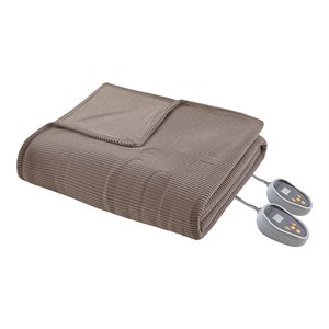pemberly row polyester knitted micro fleece textured heated blanket - brown
