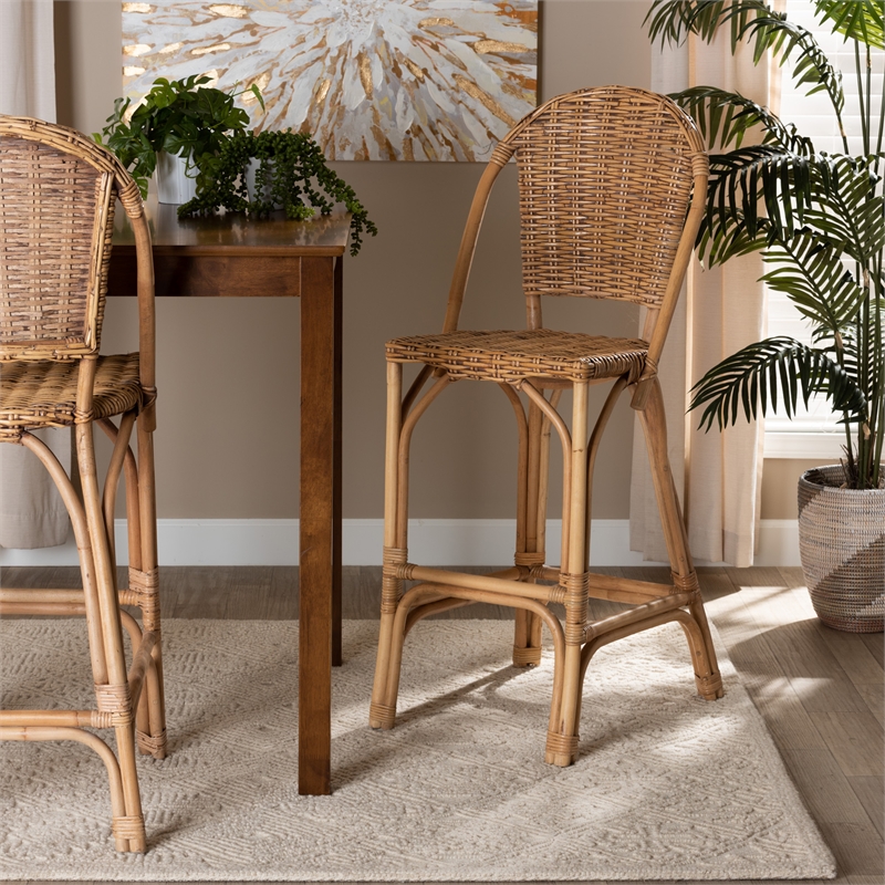 Pemberly Row Modern / Contemporary Bohemian Natural Rattan Bar Stool