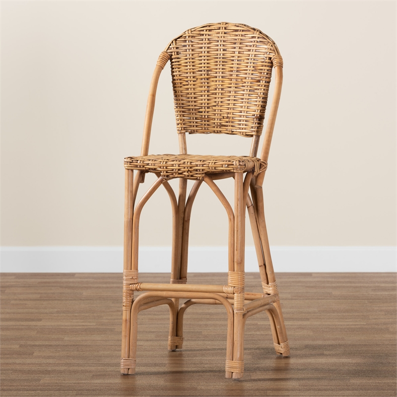 Pemberly Row Modern / Contemporary Bohemian Natural Rattan Bar Stool