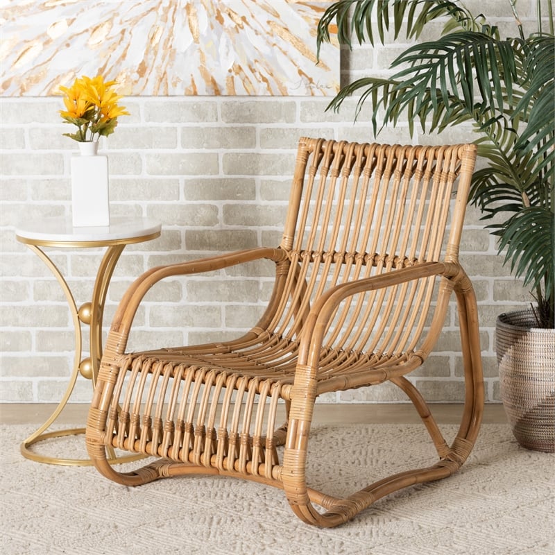 Pemberly Row Contemporary Bohemian Natural Rattan Accent Chair
