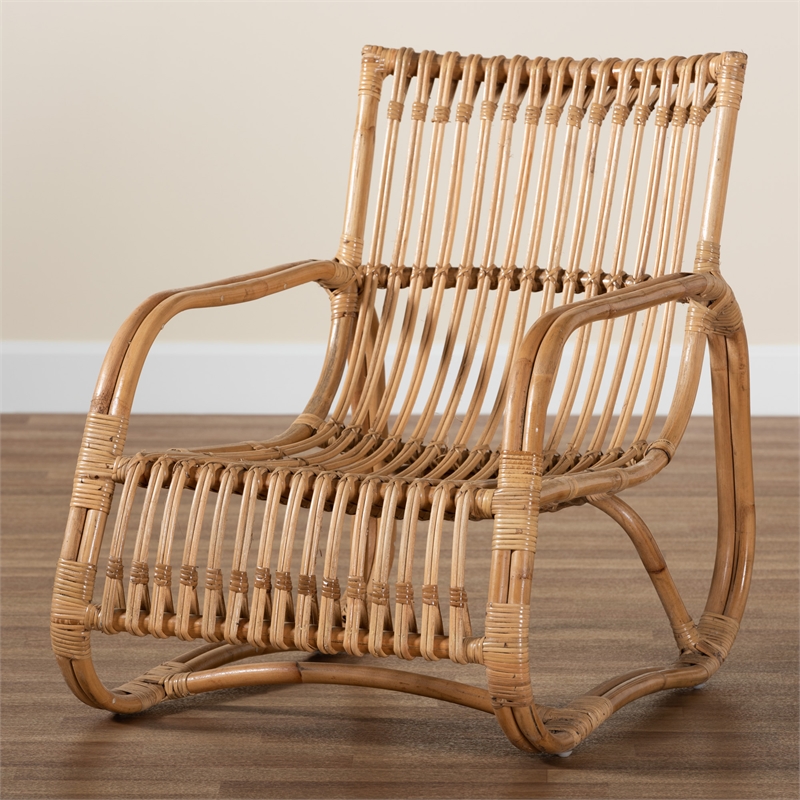 Pemberly Row Contemporary Bohemian Natural Rattan Accent Chair