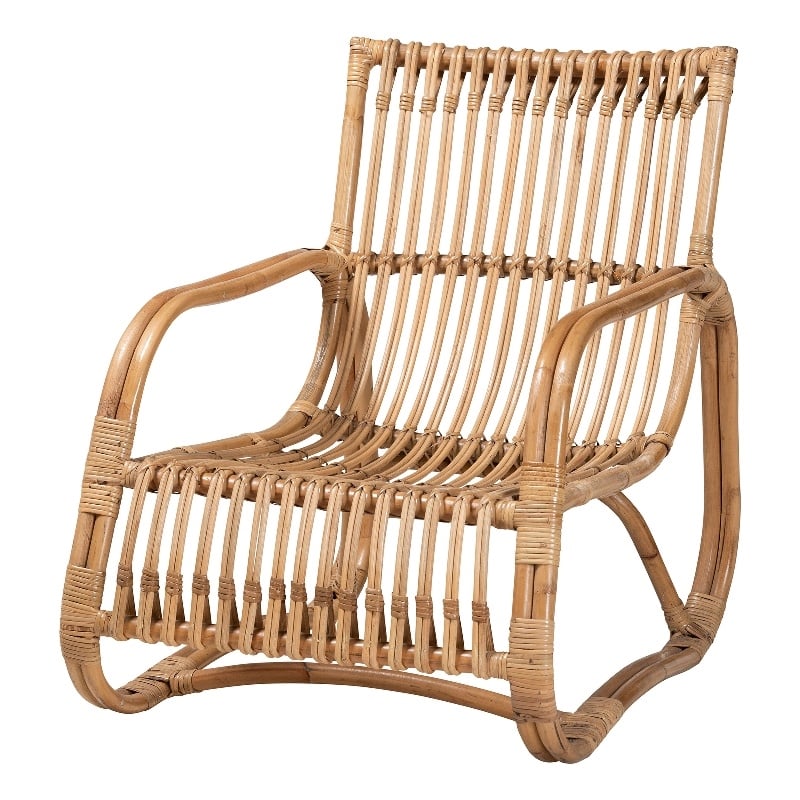 Pemberly Row Contemporary Bohemian Natural Rattan Accent Chair