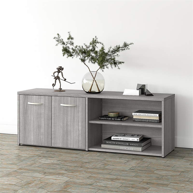Pemberly Row Low Storage Cabinet with Doors in Platinum Gray - Engineered Wood