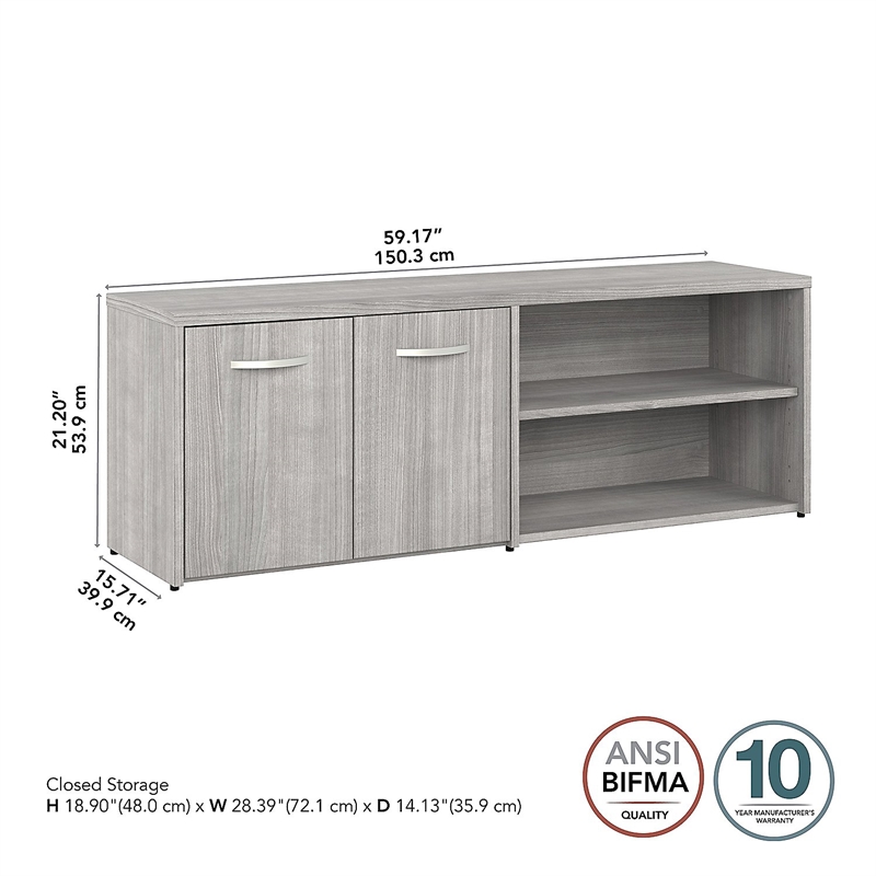 Pemberly Row Low Storage Cabinet with Doors in Platinum Gray - Engineered Wood