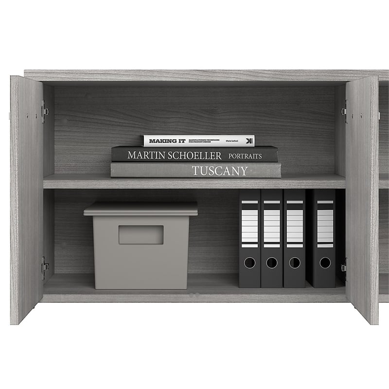 Pemberly Row Low Storage Cabinet with Doors in Platinum Gray - Engineered Wood