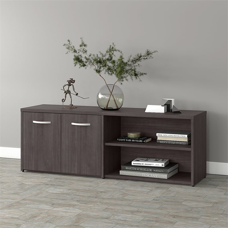 Pemberly Row Low Storage Cabinet with Doors in Storm Gray - Engineered Wood
