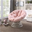 Pemberly Row Chair with Pink Round Pillow Fabric Cushion and Cream Wicker Weave