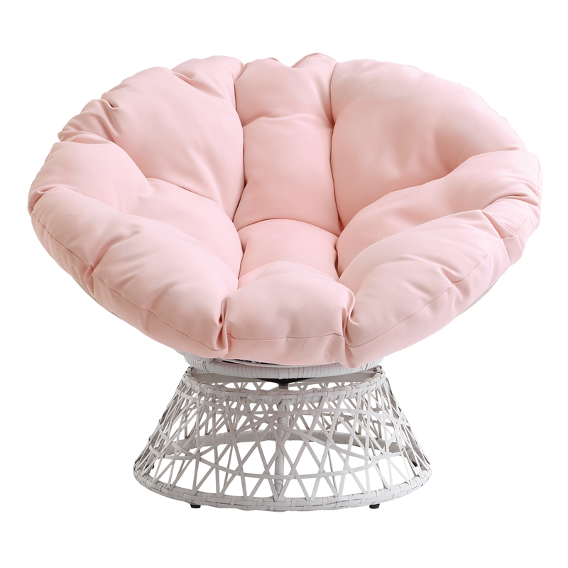 Pemberly Row Chair with Pink Round Pillow Fabric Cushion and Cream Wicker Weave