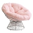 Pemberly Row Chair with Pink Round Pillow Fabric Cushion and Cream Wicker Weave