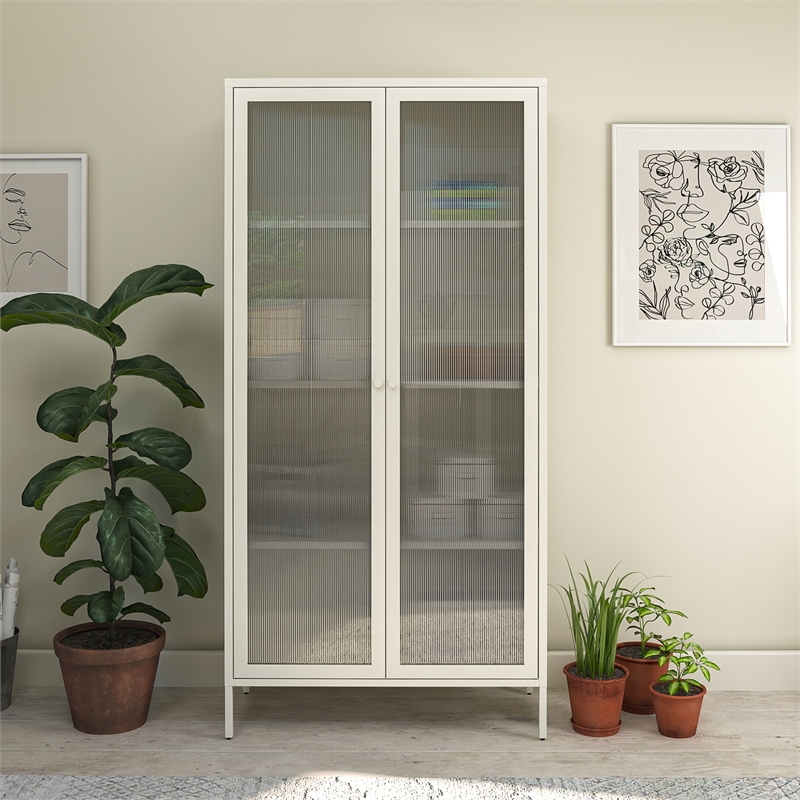Pemberly Row Contemporary Tall 2 Door Storage Cabinet in White