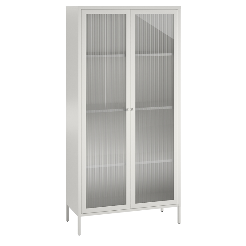 Pemberly Row Contemporary Tall 2 Door Storage Cabinet in White