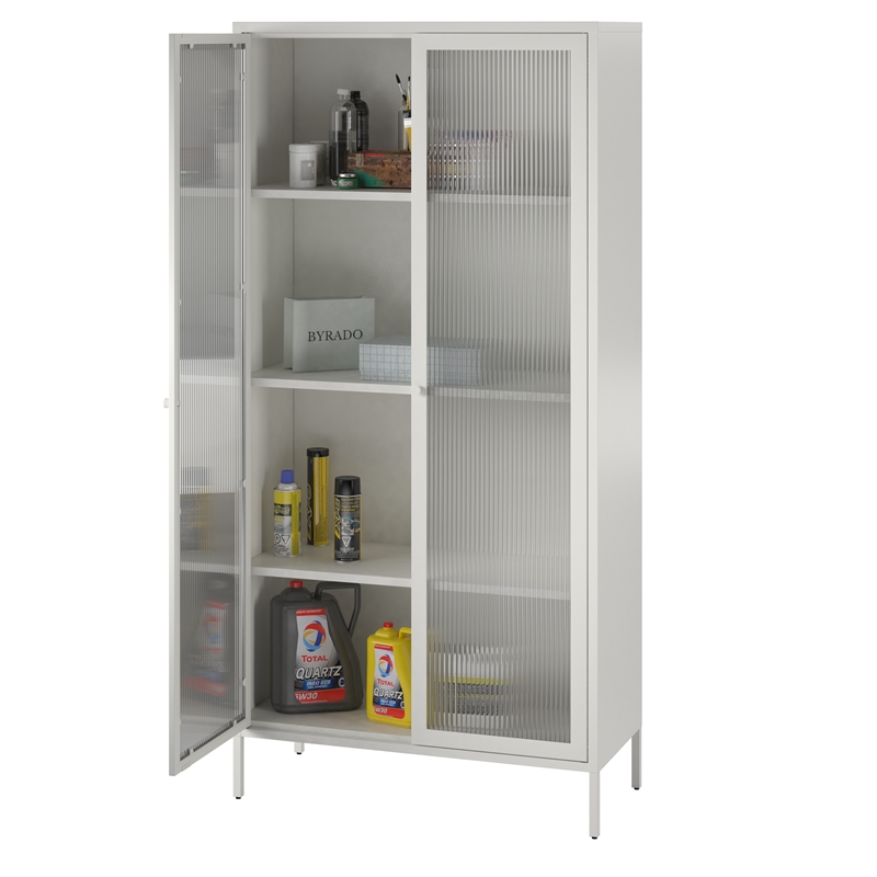 Pemberly Row Contemporary Tall 2 Door Storage Cabinet in White