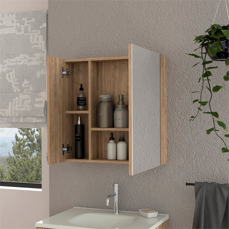 Pemberly Row Modern Medicine Cabinet in Pine Beige Engineered Wood