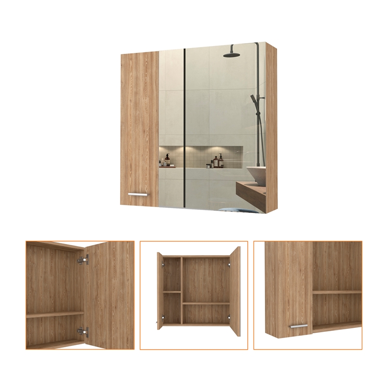 Pemberly Row Modern Medicine Cabinet in Pine Beige Engineered Wood