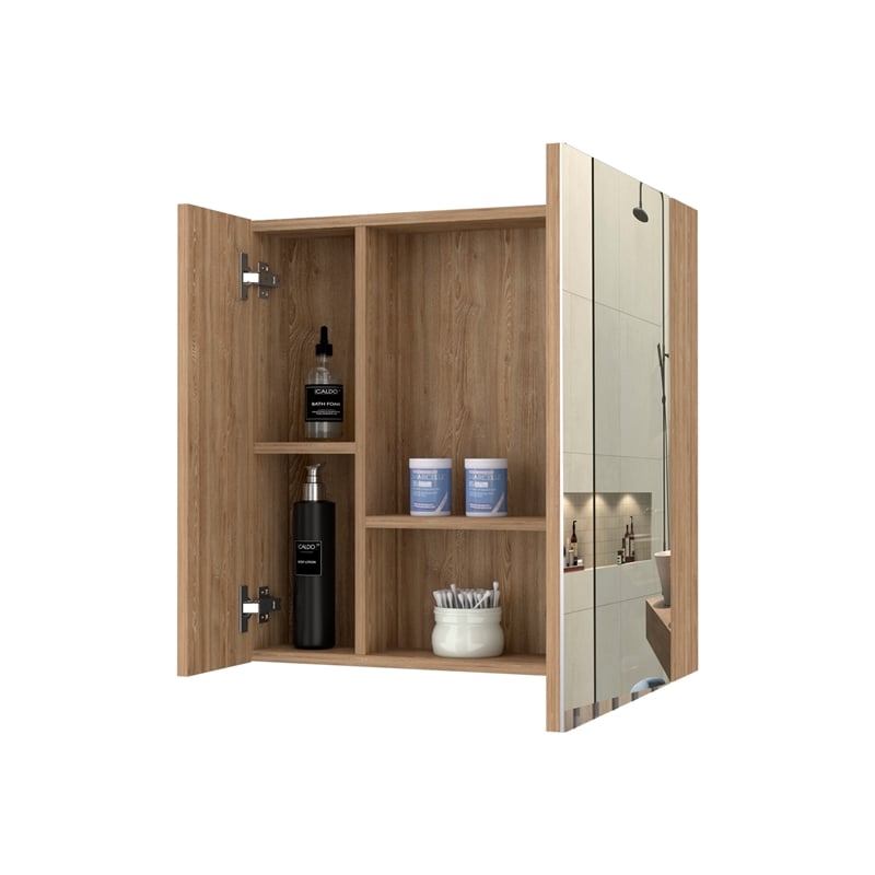 Pemberly Row Modern Medicine Cabinet in Pine Beige Engineered Wood