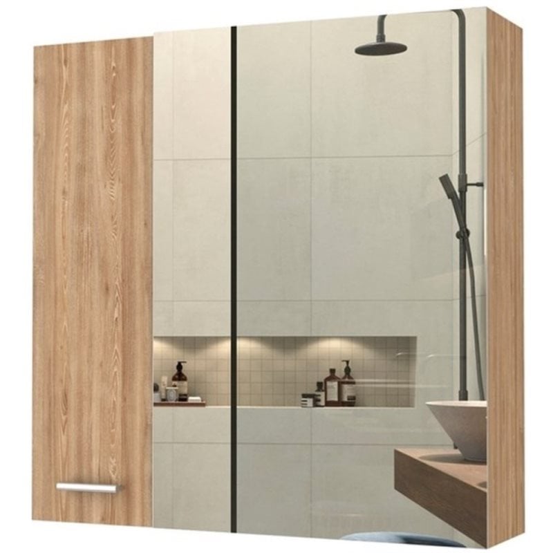 Pemberly Row Modern Medicine Cabinet in Pine Beige Engineered Wood