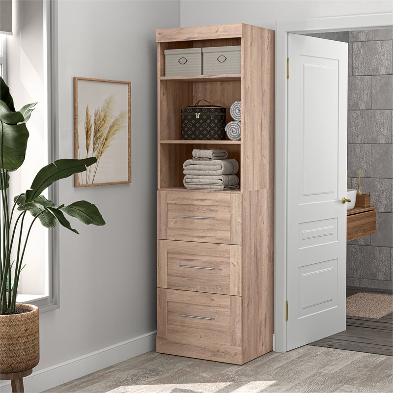 Pemberly Row 25W Closet Organizer with Drawers in Rustic Brown - Engineered Wood