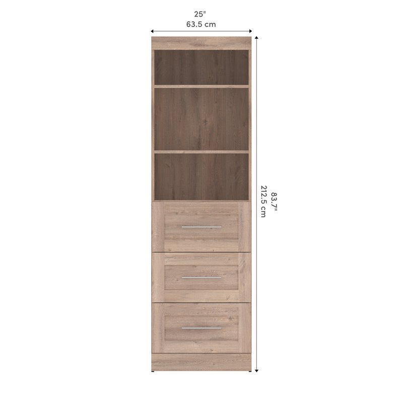 Pemberly Row 25W Closet Organizer with Drawers in Rustic Brown - Engineered Wood