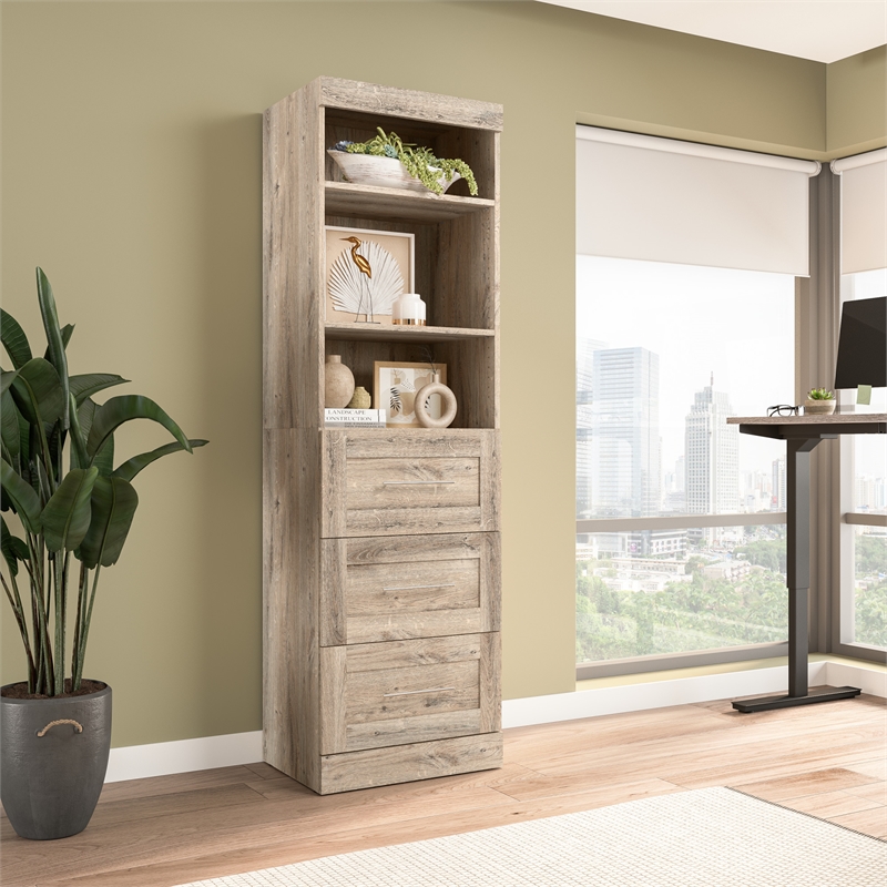 Pemberly Row 25W Closet Organizer with Drawers in Rustic Brown - Engineered Wood