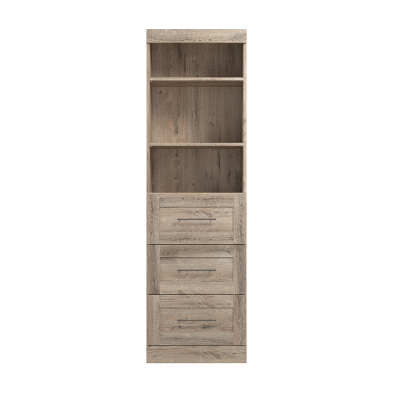 Pemberly Row 25W Closet Organizer with Drawers in Rustic Brown - Engineered Wood