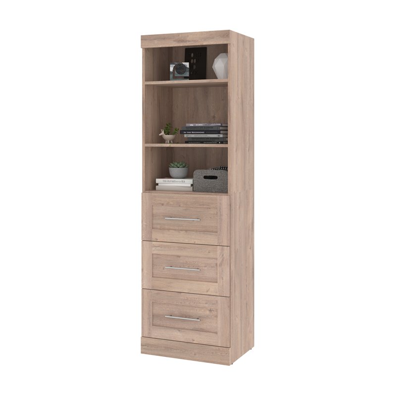 Pemberly Row 25W Closet Organizer with Drawers in Rustic Brown - Engineered Wood