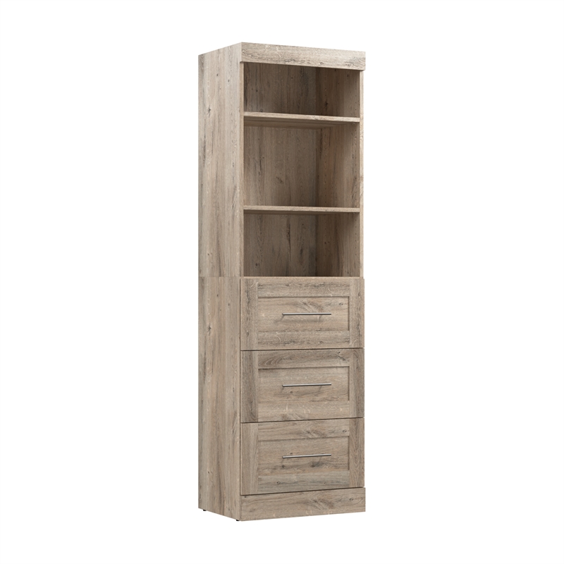 Pemberly Row 25W Closet Organizer with Drawers in Rustic Brown - Engineered Wood