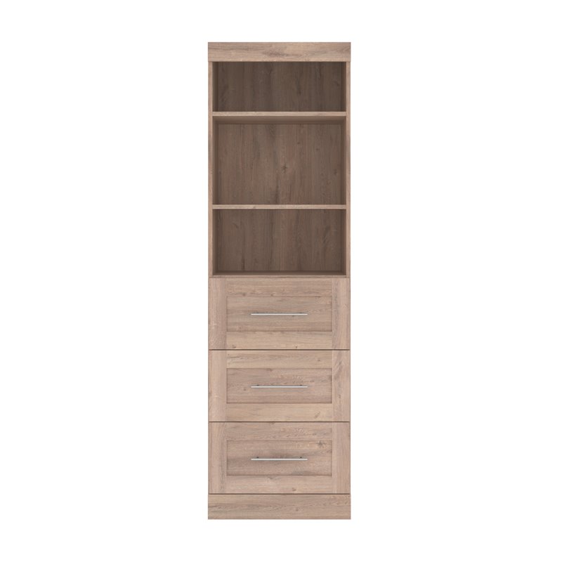 Pemberly Row 25W Closet Organizer with Drawers in Rustic Brown - Engineered Wood