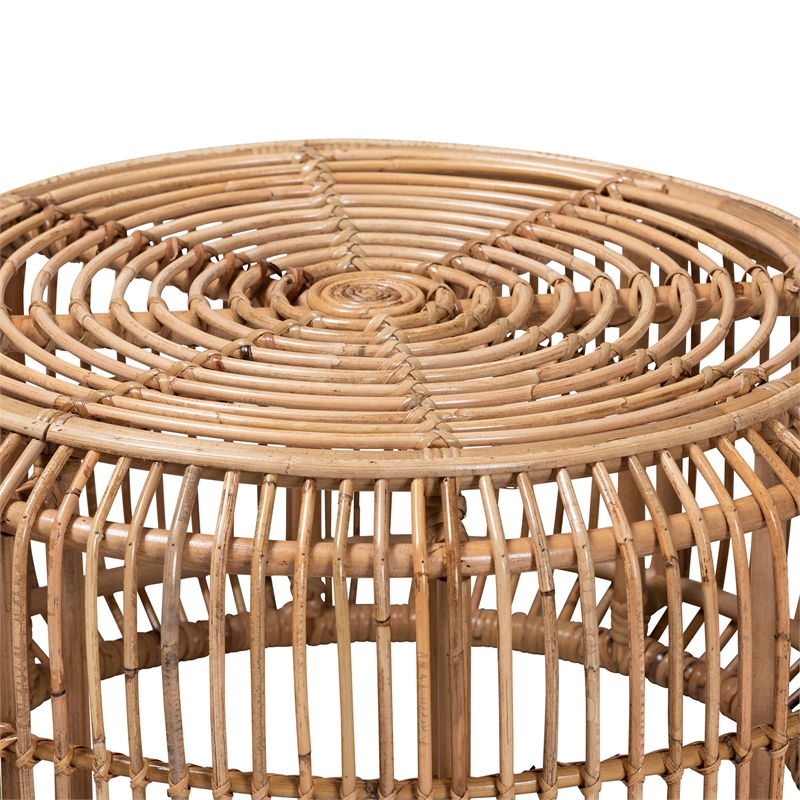 Pemberly Row Modern Bohemian Natural Brown Antique Rattan Coffee Table
