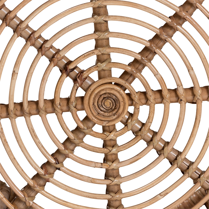 Pemberly Row Modern Bohemian Natural Brown Antique Rattan Coffee Table