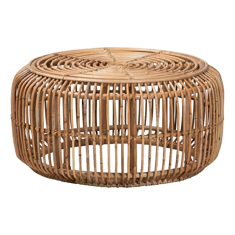 Pemberly Row Modern Bohemian Natural Brown Antique Rattan Coffee Table