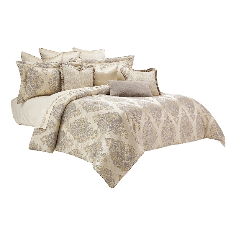 Pemberly Row Contemporary 9-Piece Queen Comforter Set - Champagne