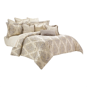 Pemberly Row Contemporary 9-Piece Queen Comforter Set - Champagne