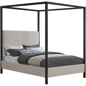 Pemberly Row Contemporary Beige Linen Textured Fabric King Bed