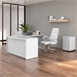 Pemberly Row 60W Right Hand L-Bow Desk with Drawers in White - Engineered Wood