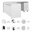 Pemberly Row 60W Right Hand L-Bow Desk with Drawers in White - Engineered Wood