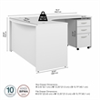 Pemberly Row 60W Right Hand L-Bow Desk with Drawers in White - Engineered Wood