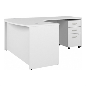 Pemberly Row 60W Right Hand L-Bow Desk with Drawers in White - Engineered Wood